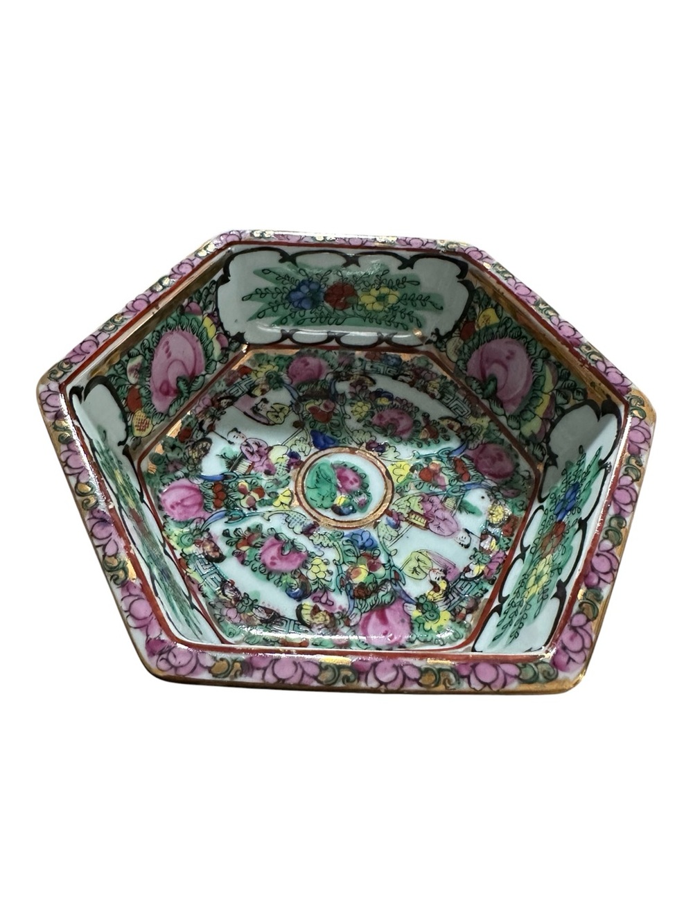 Mid century Chinese Famille Rose hexagon porcelain Bowl 7” diameter.